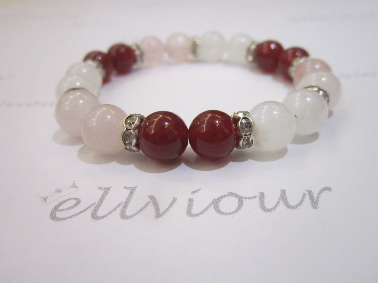 Red Agate, Rose Quartz & Moonstone Bracelet
